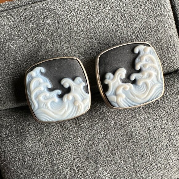 David Yurman Waves Cufflinks w/ Carved White Agate - RARE - Picture 5 of 14